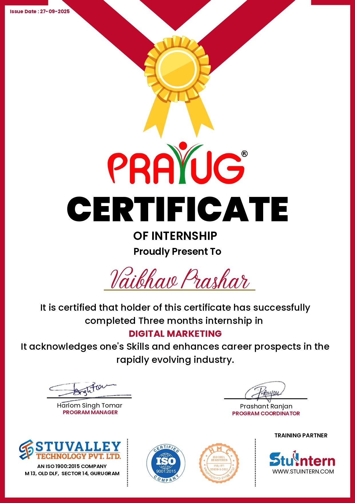 Digital marketing career certification - Vaibhav Prashar