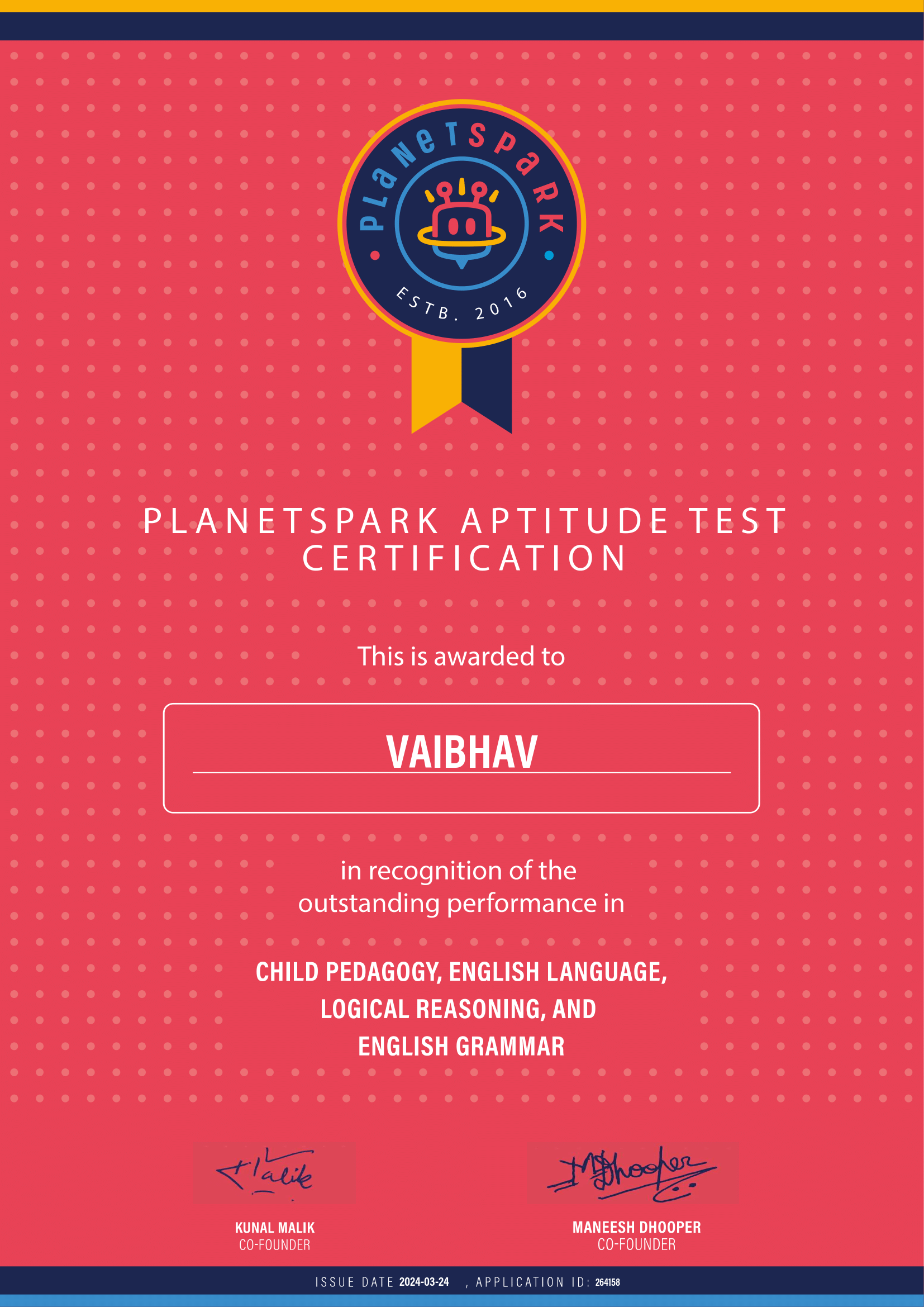 VAIBHAV PRASHAR-Planet Spark certified educator trained in child psychology and communication skills