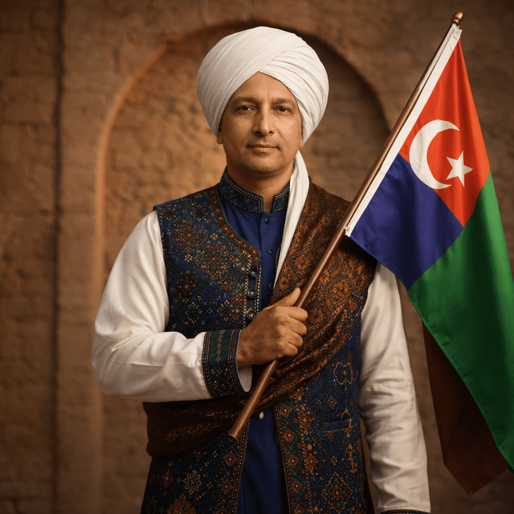 Vaibhav Prashar holding the Balochistan flag, inspiring Pashtun and Baloch youth through digital marketing and AI education