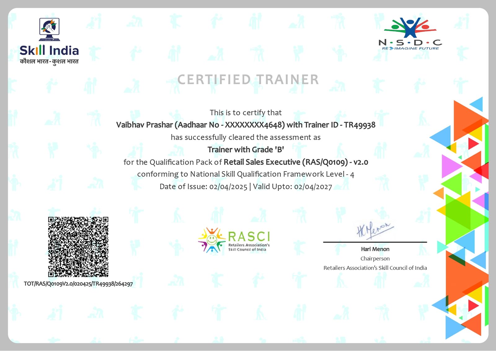 RASCI Certified Trainer Certificate